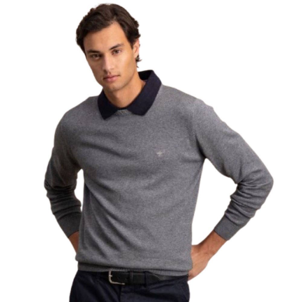 FYNCH HATTON CLASSIC ROUND NECK GREY MEN SWEATER